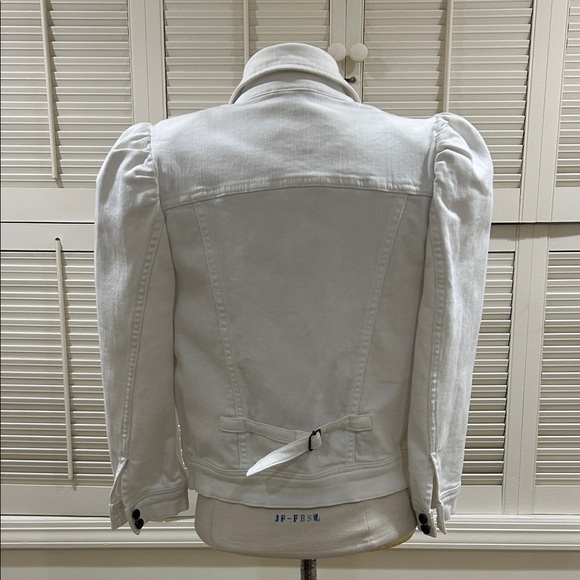 New Retrofete Women's White Denim Jacket with Puff Shoulders - Picture 10 of 11